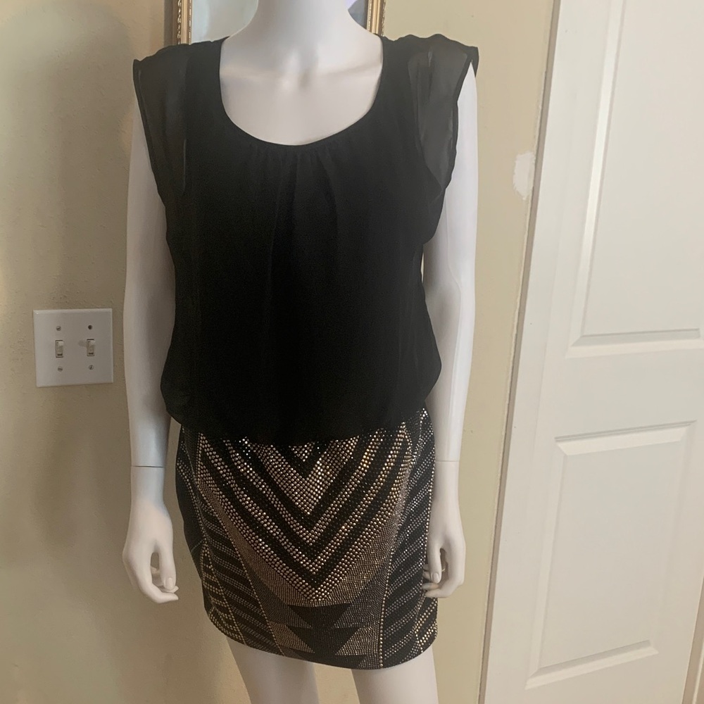 As U Wish Black and Gold Pencil Skirt